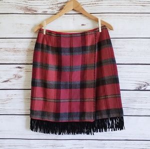 Vintage 90s Tartan Plaid Wool Blend Fringed Skirt